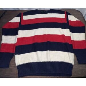 Vintage American Eagle Red White Blue Striped Chunky Knit Sweater Size XL 90's